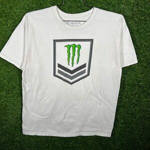 Monster Energy Unleash The Beast Graphic T-Shirt Mens Large White Logo Tee